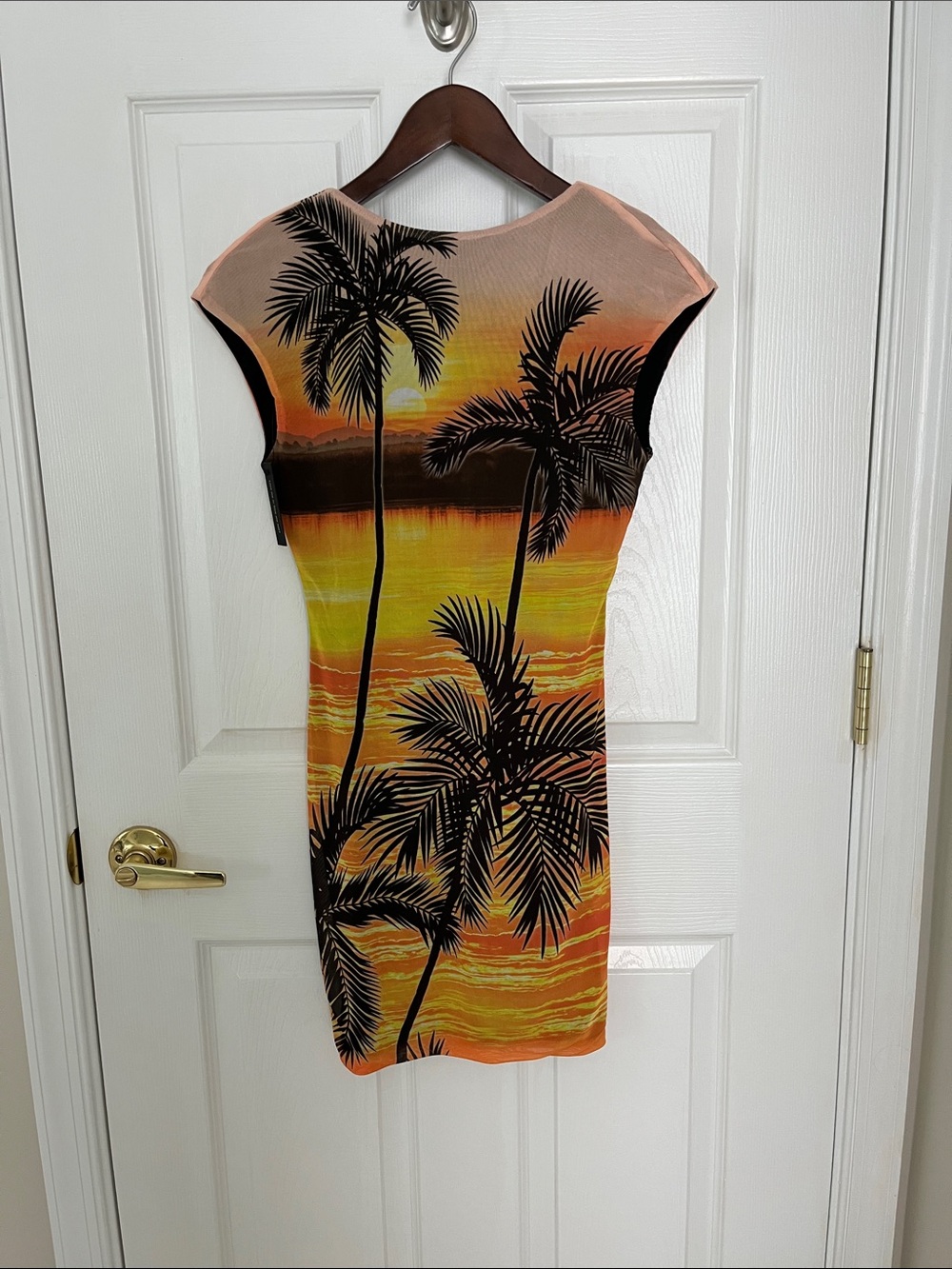 AFRM Sunset Palm Print Mini Dress/ Cover up - Orange, Black